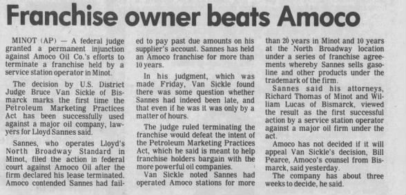 Lloyd Sannes sues Amoco Oil